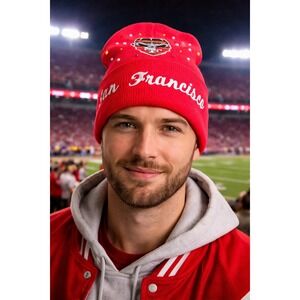 San Francisco 49ers Red Beanie design‎ with Logo, Rhinestones and pearls